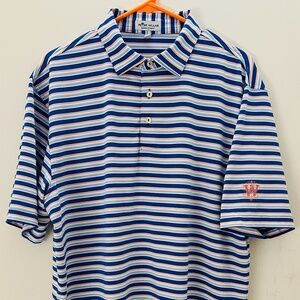 Peter Millar Crown Sport Men's Summer Comfort Polo Size L Orange/Blue stripe